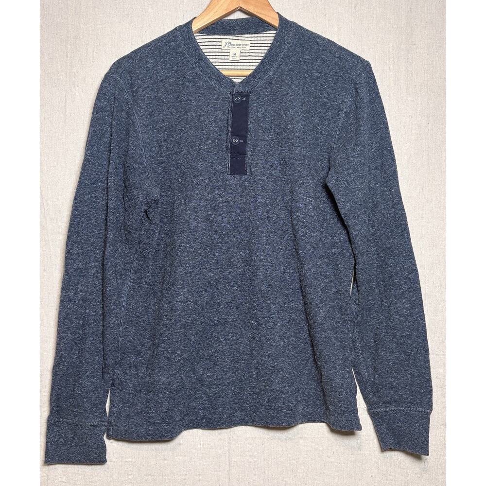 J Crew Double Knit Henley Shirt Long Sleeve Men Medium Double Cloth Blue Cotton